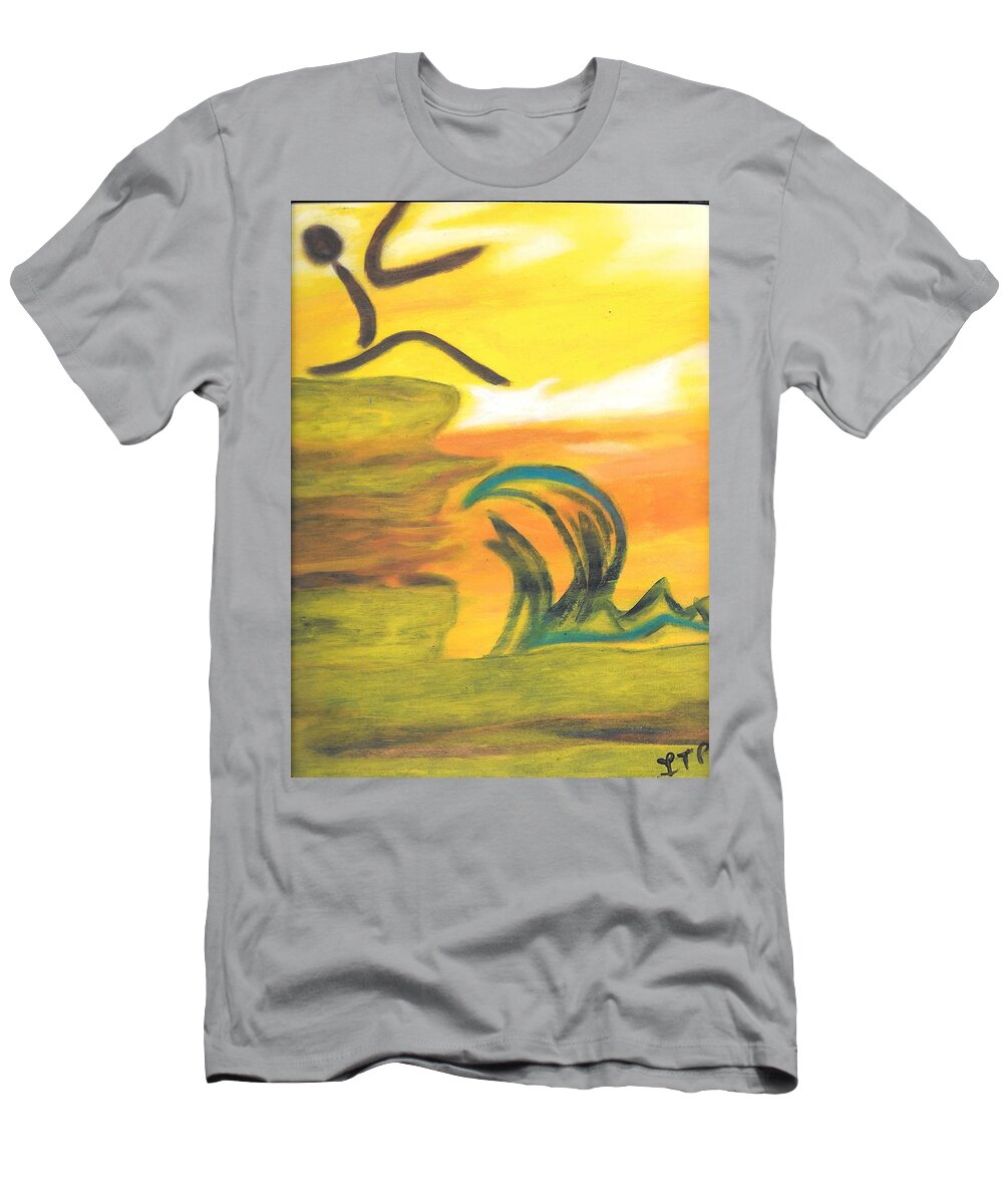 Leap T-Shirt featuring the painting Leap of Faith by Esoteric Gardens KN