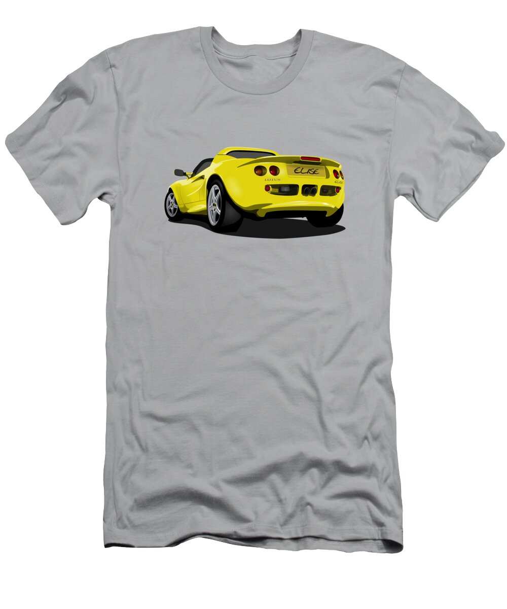 Sports Car T-Shirt featuring the painting Lemon Yellow S1 Series One Elise Classic Sports Car by Moospeed Art
