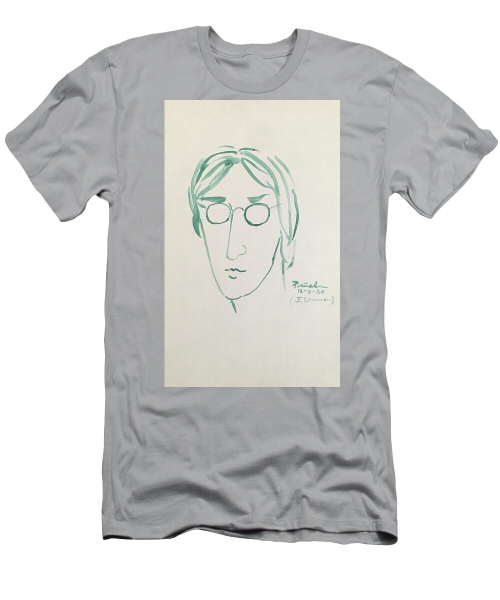 Ricardosart37 T-Shirt featuring the painting Lennon 12-9-80 by Ricado Penalver deceased