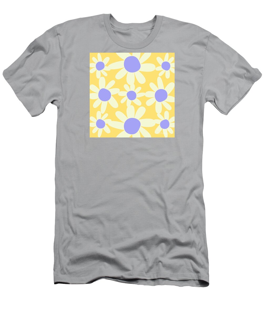 Yellow T-Shirt featuring the digital art Light Steel Blue Daisy Floral Pattern Design by Christie Olstad
