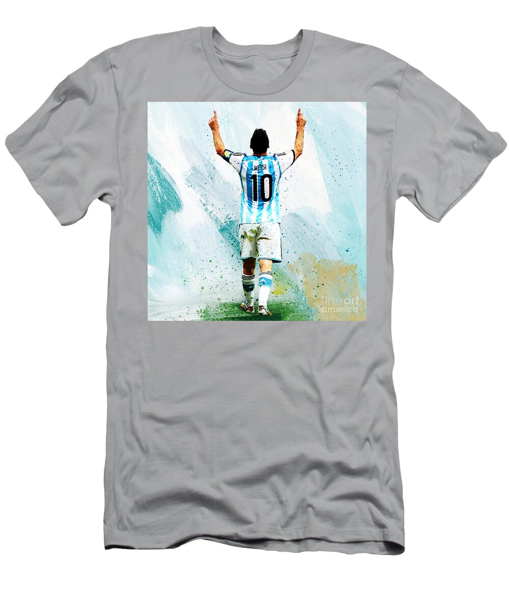 Messi T-Shirt featuring the painting Lionel Messi 95B2 by Gull G