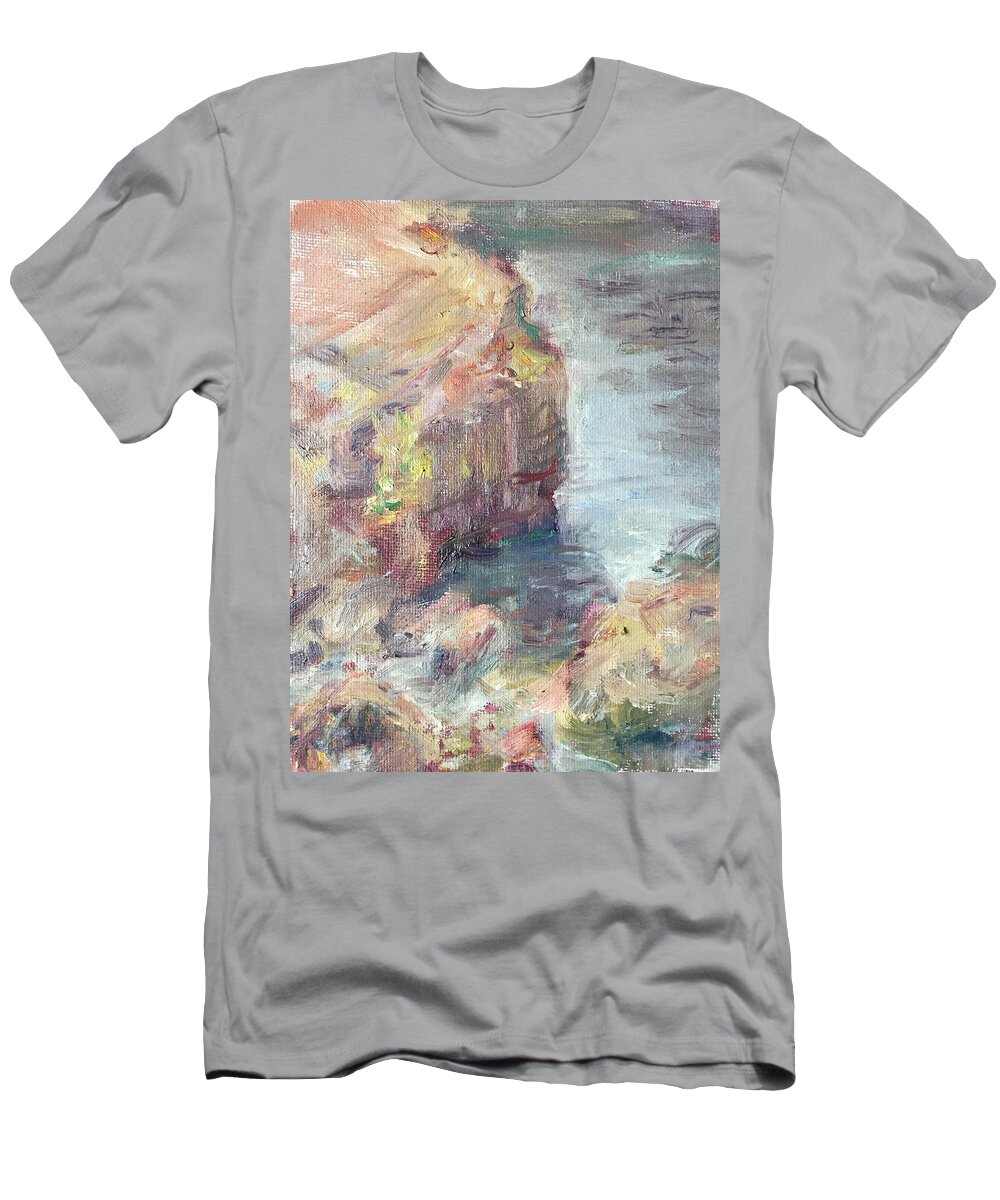 Quin Sweetman T-Shirt featuring the painting White Cliffs, Little River Meets Umpqua, Plein Air, Original Impressionist Painting by Quin Sweetman