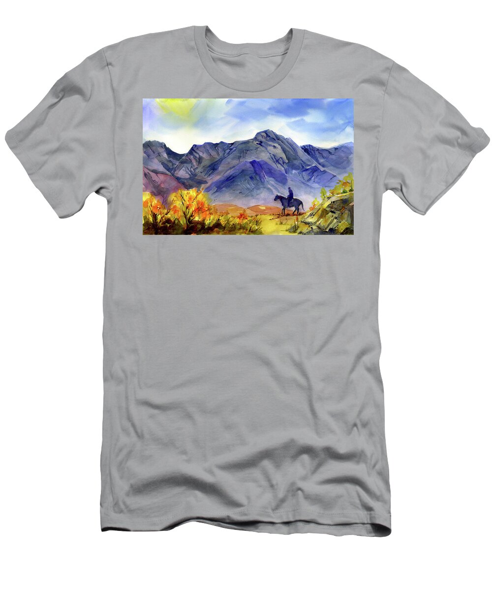 Eastern Sierra T-Shirt featuring the painting Lone Horseman by Joan Chlarson