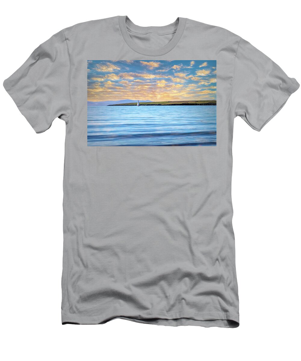 Boats T-Shirt featuring the photograph Lone White Sailboat in Ireland by Debra and Dave Vanderlaan