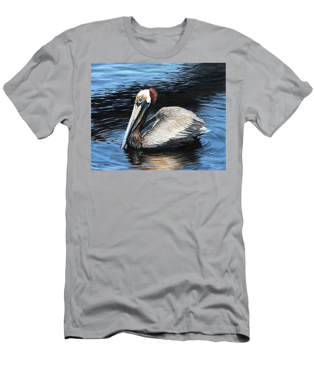 Pelican T-Shirt featuring the painting Looking for Lunch by Pam Talley