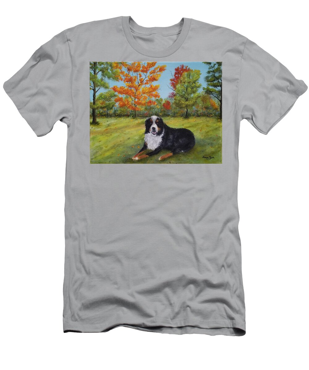 Bernese Mountain Dog T-Shirt featuring the painting Louie by Judith Rhue