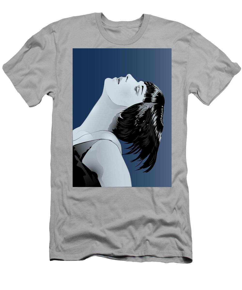 Louise Brooks Official T-Shirt featuring the digital art Louise Brooks in Berlin - Indigo Dusk by Louise Brooks