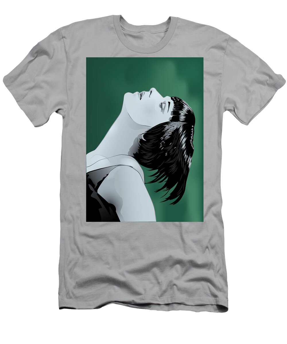 Louise Brooks Official T-Shirt featuring the digital art Louise Brooks in Berlin - Viridian Patina by Louise Brooks
