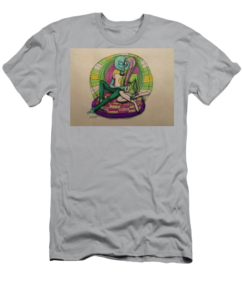 Lovers T-Shirt featuring the drawing Lounging Lovers by Similar Alien
