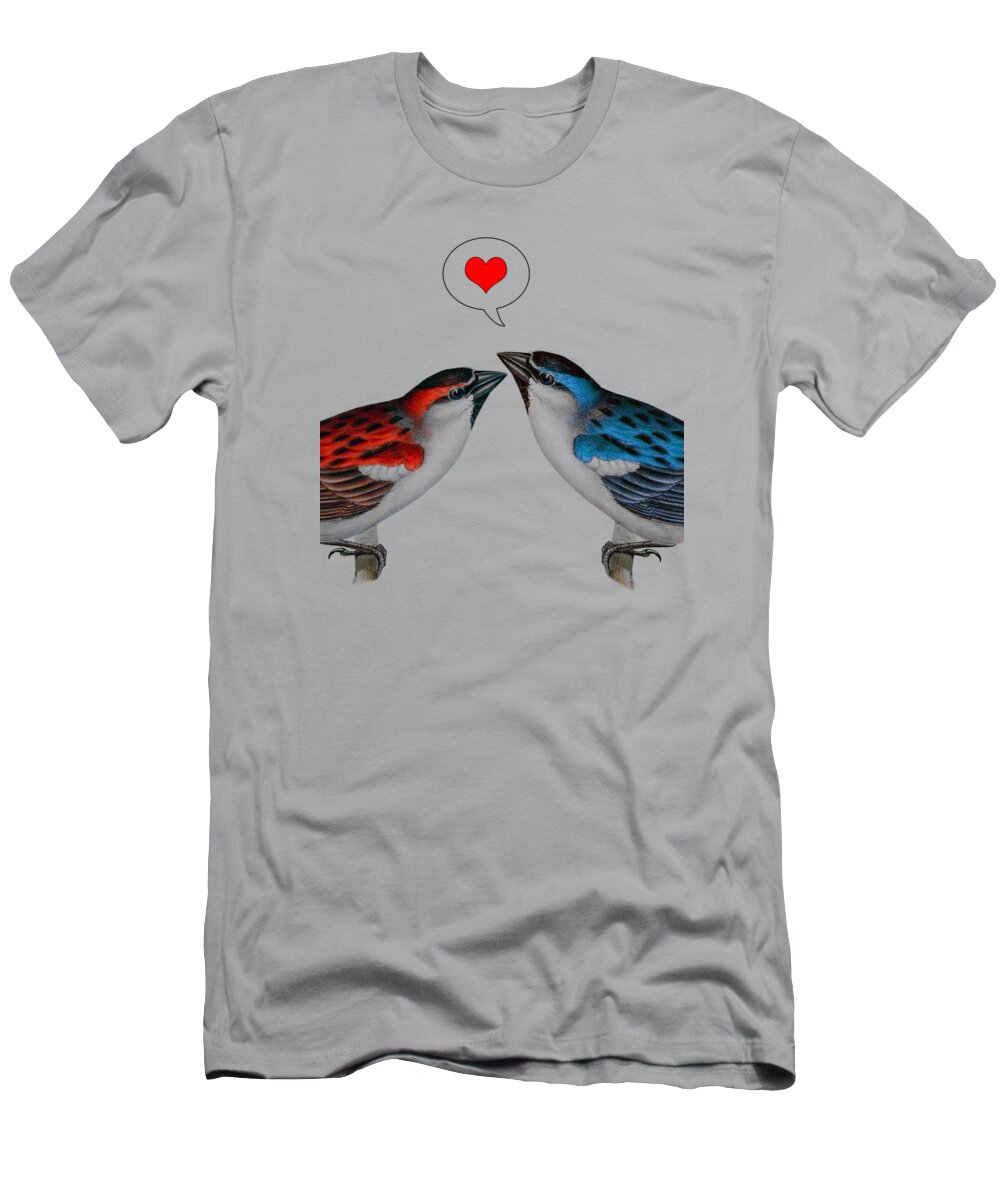 Sparrow T-Shirt featuring the digital art Love Birds by Madame Memento
