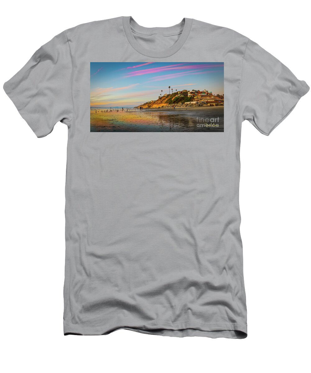 Beach T-Shirt featuring the photograph Low Tide Colors at Moonlight Beach by David Levin