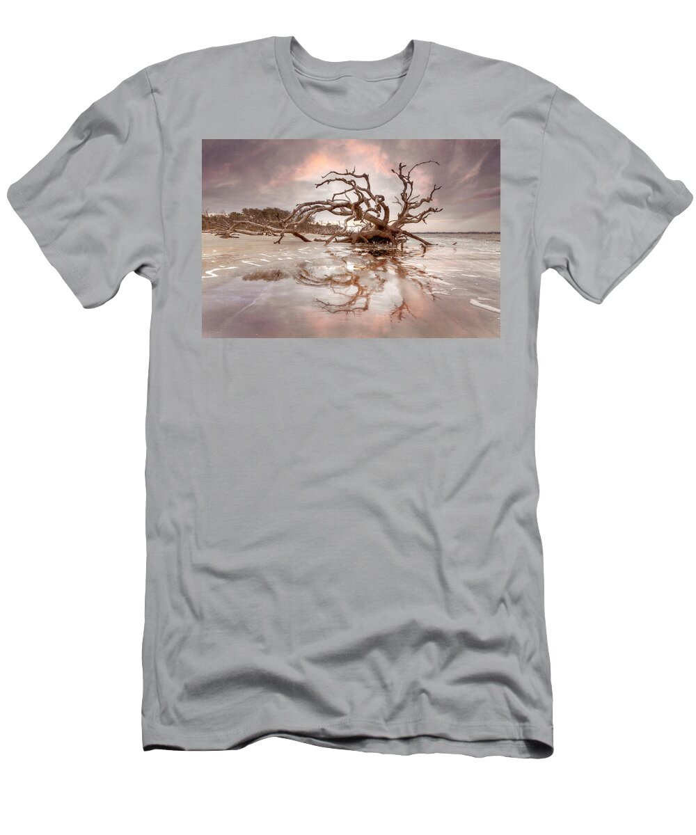 Clouds T-Shirt featuring the photograph Low Tide Reflections Jeykll Island Dawn Beachhouse Hues by Debra and Dave Vanderlaan
