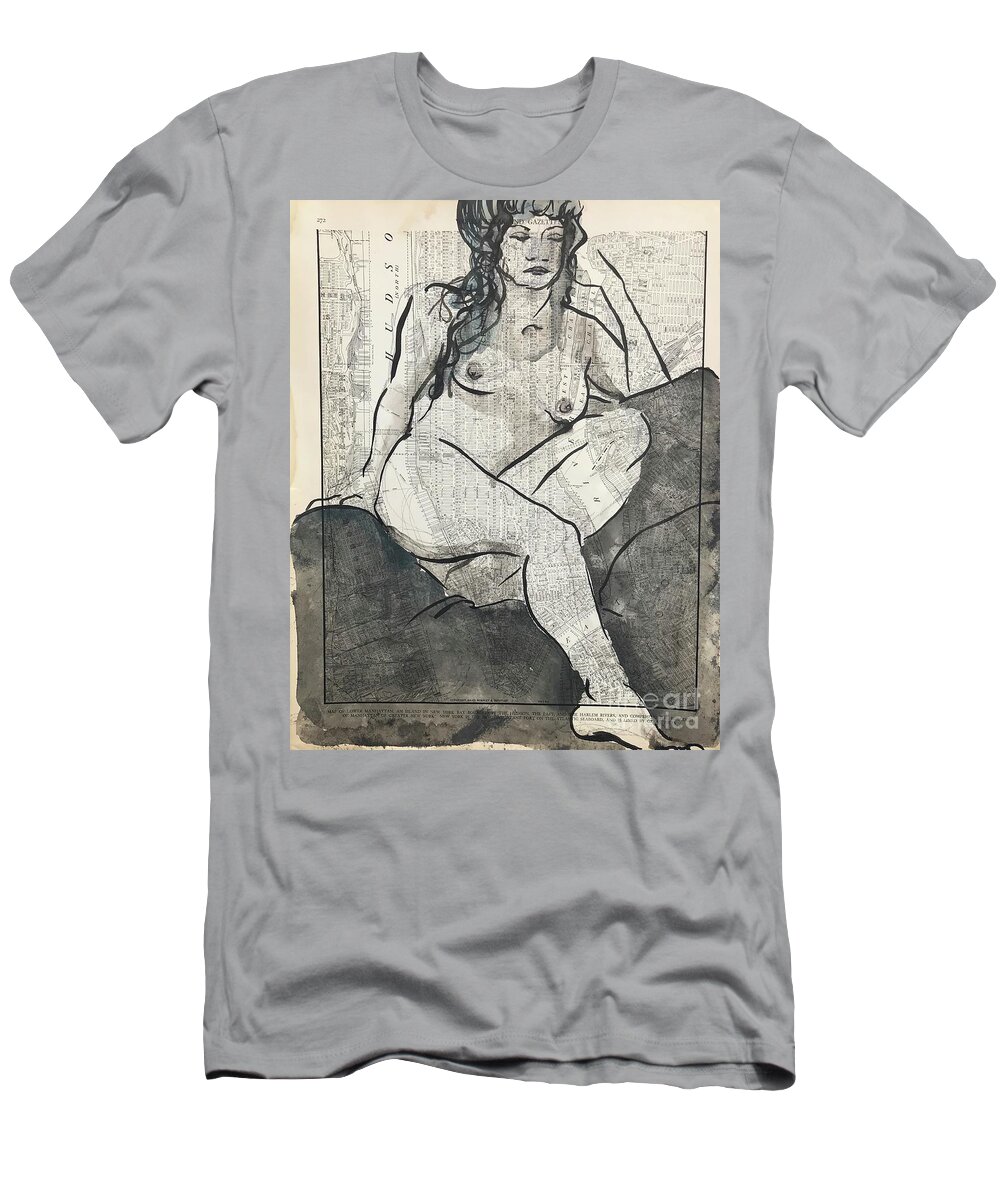 Sumi Ink T-Shirt featuring the drawing Lower Manhattan by M Bellavia