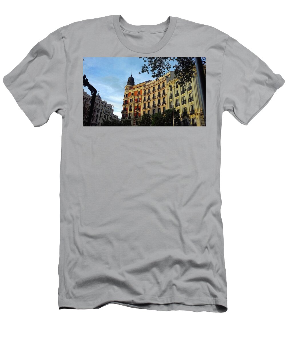 Alonso Martinez Plaza T-Shirt featuring the photograph Madrid. Spain. Alonso Martinez plaza. by Carolina Prieto Moreno