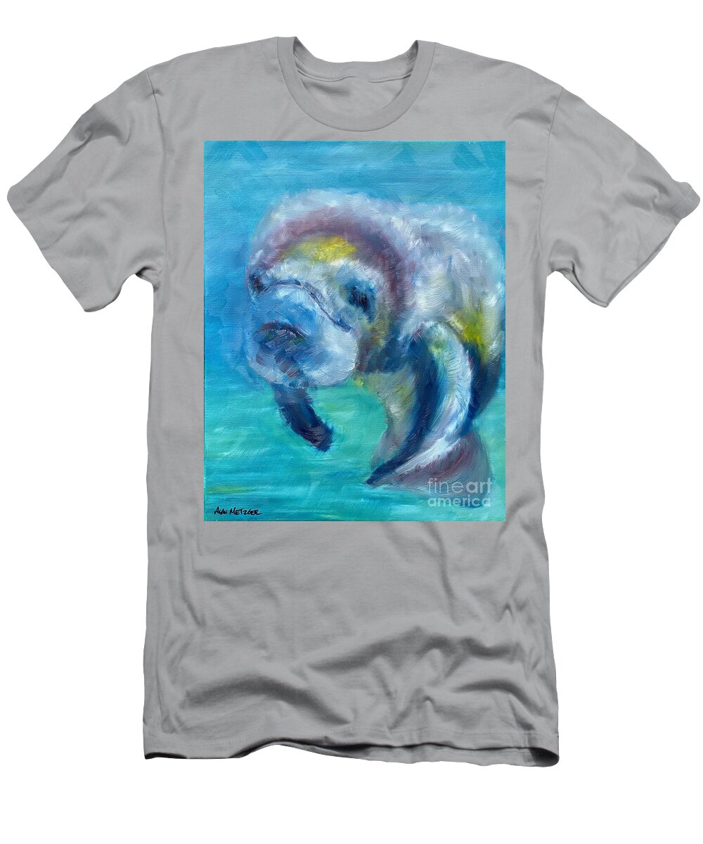 Manatee T-Shirt featuring the painting Manatee by Alan Metzger