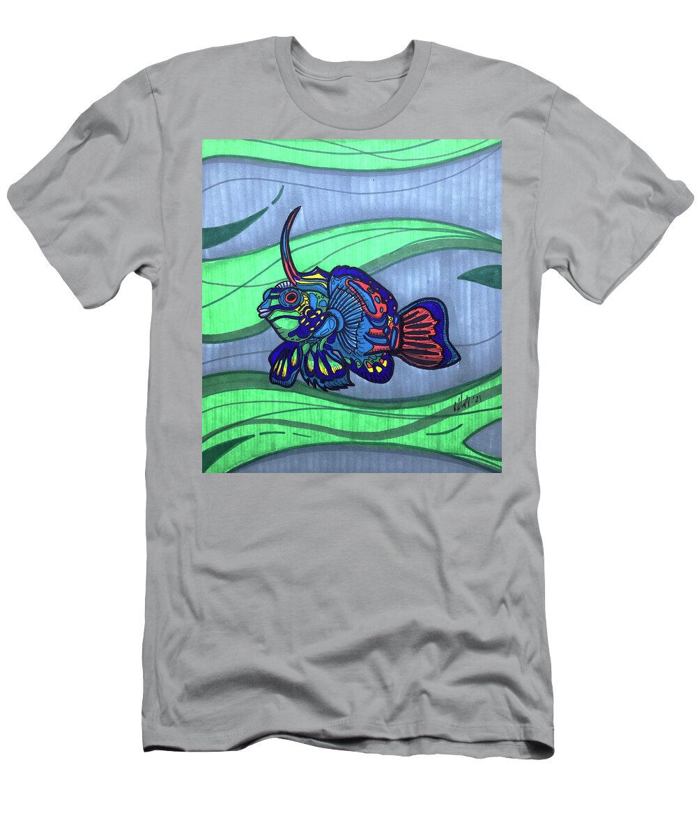 Mandarinfish T-Shirt featuring the drawing Mandarinfish by Creative Spirit