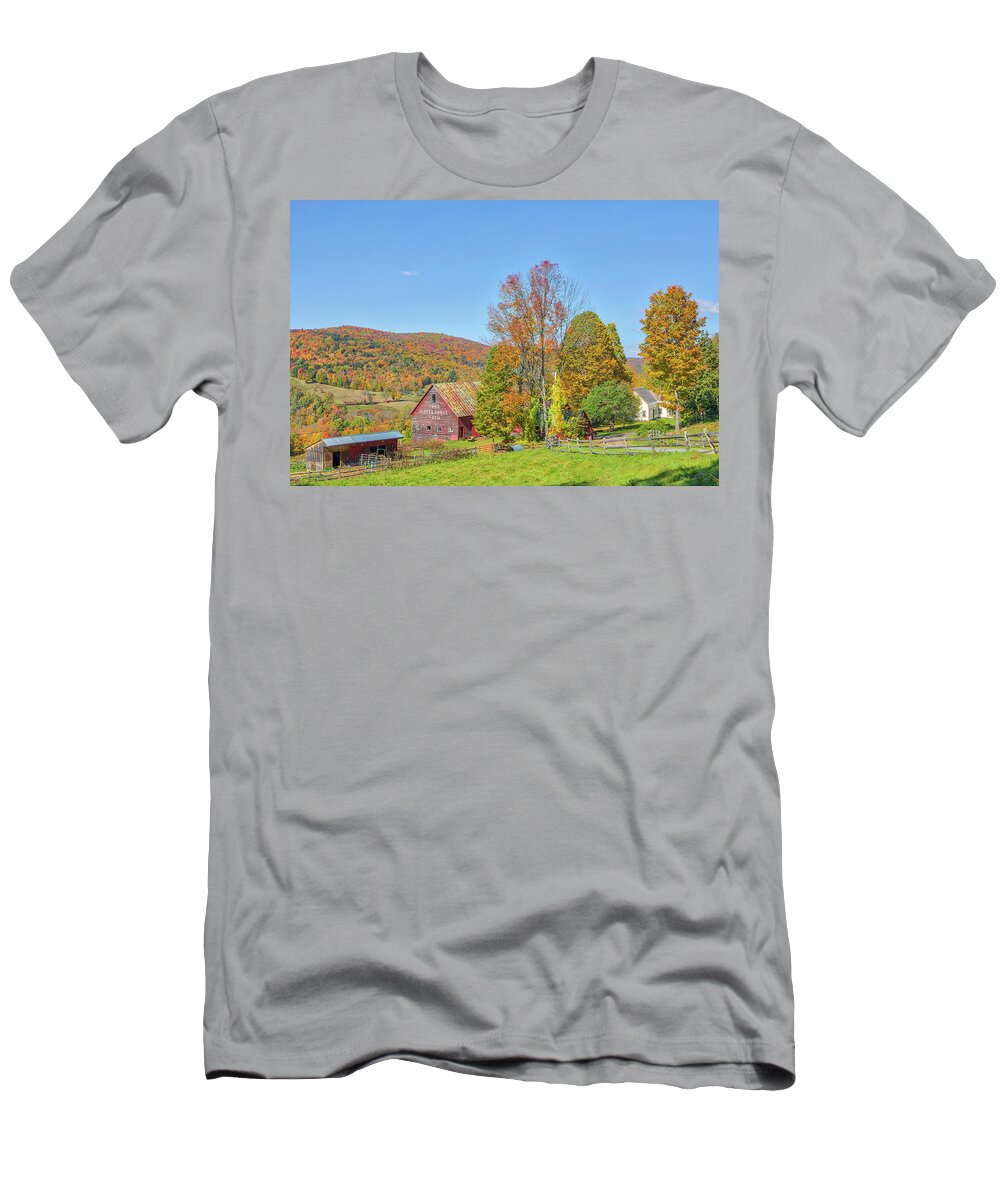Maple Grove Farm T-Shirt featuring the photograph Maple Grove Farm Vermont Fall Colors by Juergen Roth