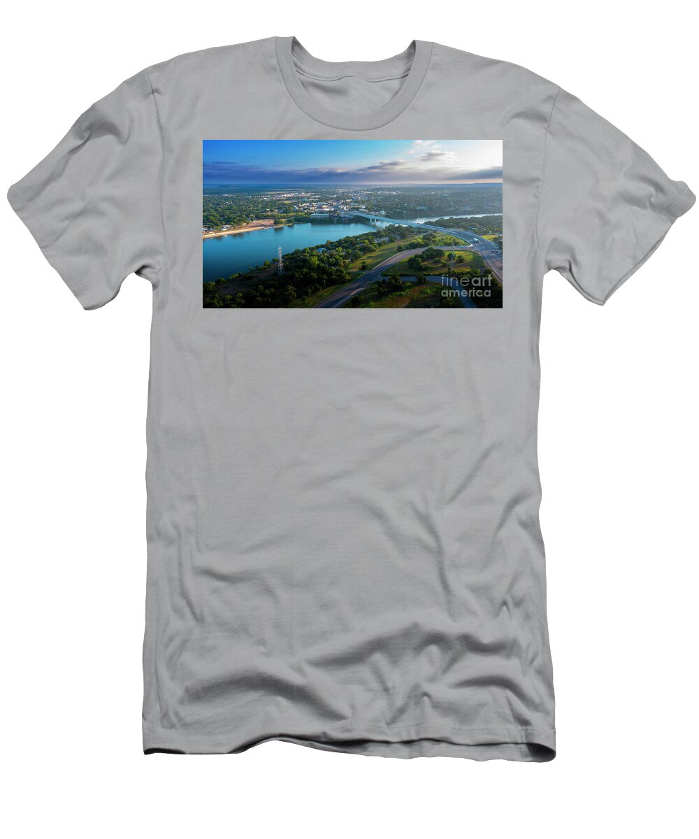 Marble Falls T-Shirt featuring the photograph Marble Falls, Texas is a beautiful town nestled in the heart of the hill country, and is the fastest growing town in the country by Dan Herron