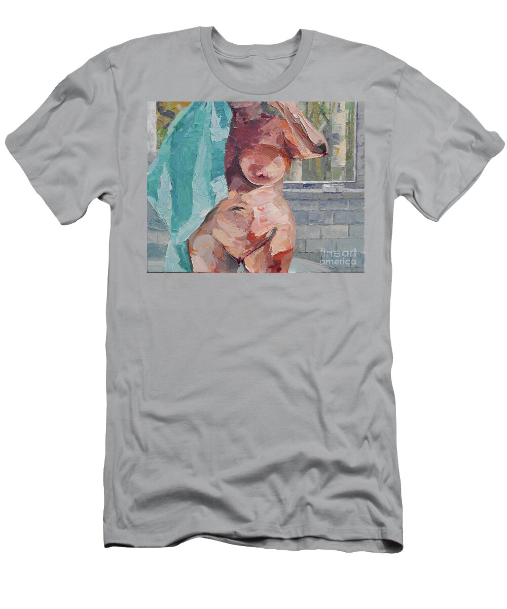 Nude T-Shirt featuring the painting Master Bath by PJ Kirk