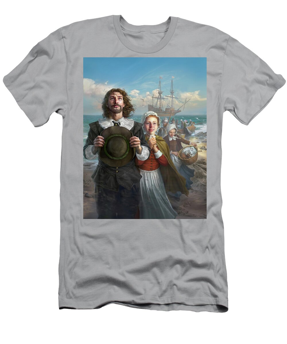 Mayflower T-Shirt featuring the digital art Mayflower Landing by Mark Fredrickson