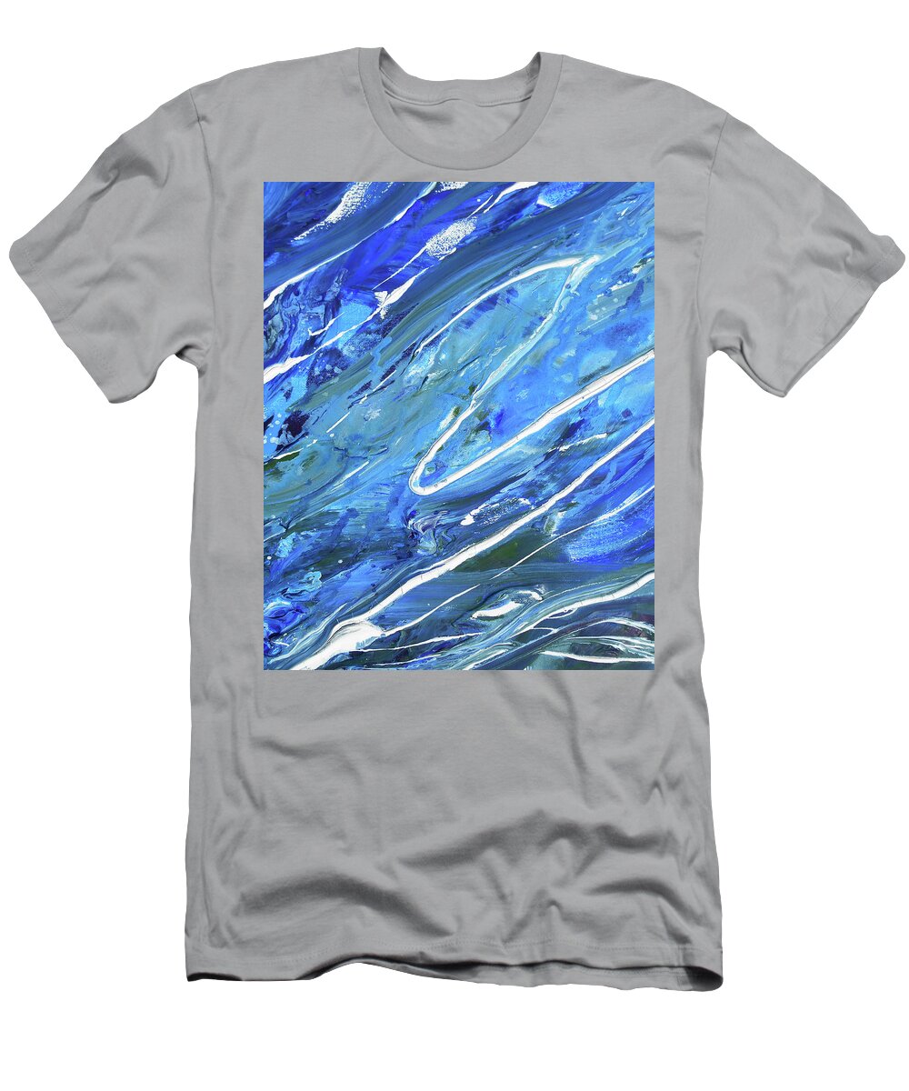 Blue Wave T-Shirt featuring the painting Meditate On The Wave Peaceful Contemporary Beach Art Sea And Ocean Blues Art III by Irina Sztukowski