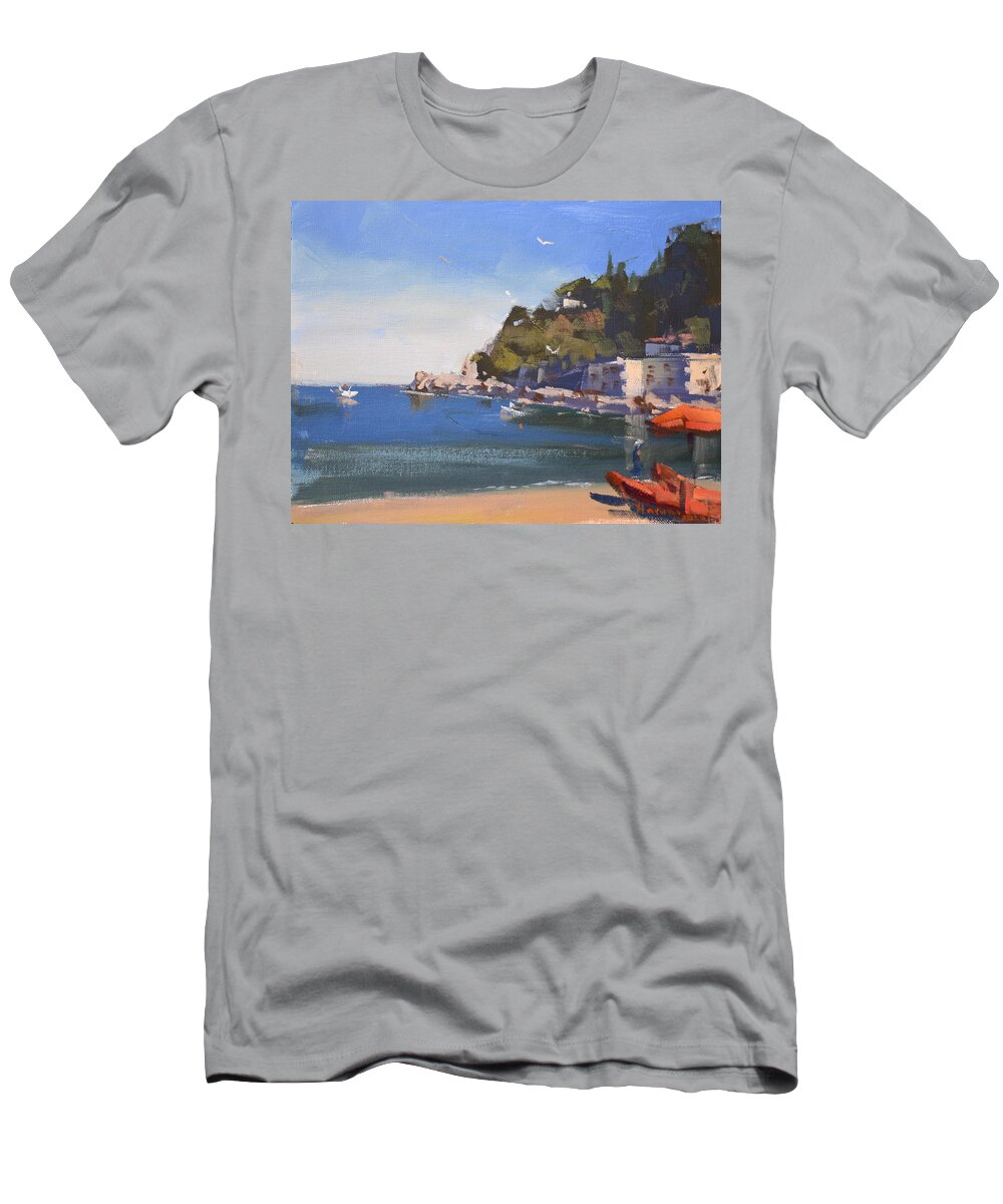 Mediterranean Sea T-Shirt featuring the painting Mediterranean Sea by Ylli Haruni