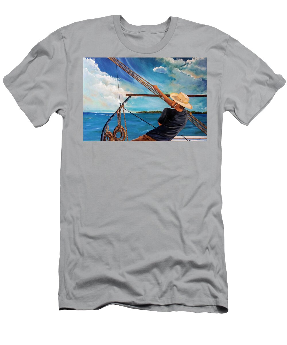 A.j. Meerwald T-Shirt featuring the painting Memorial Day Sail by Phyllis London