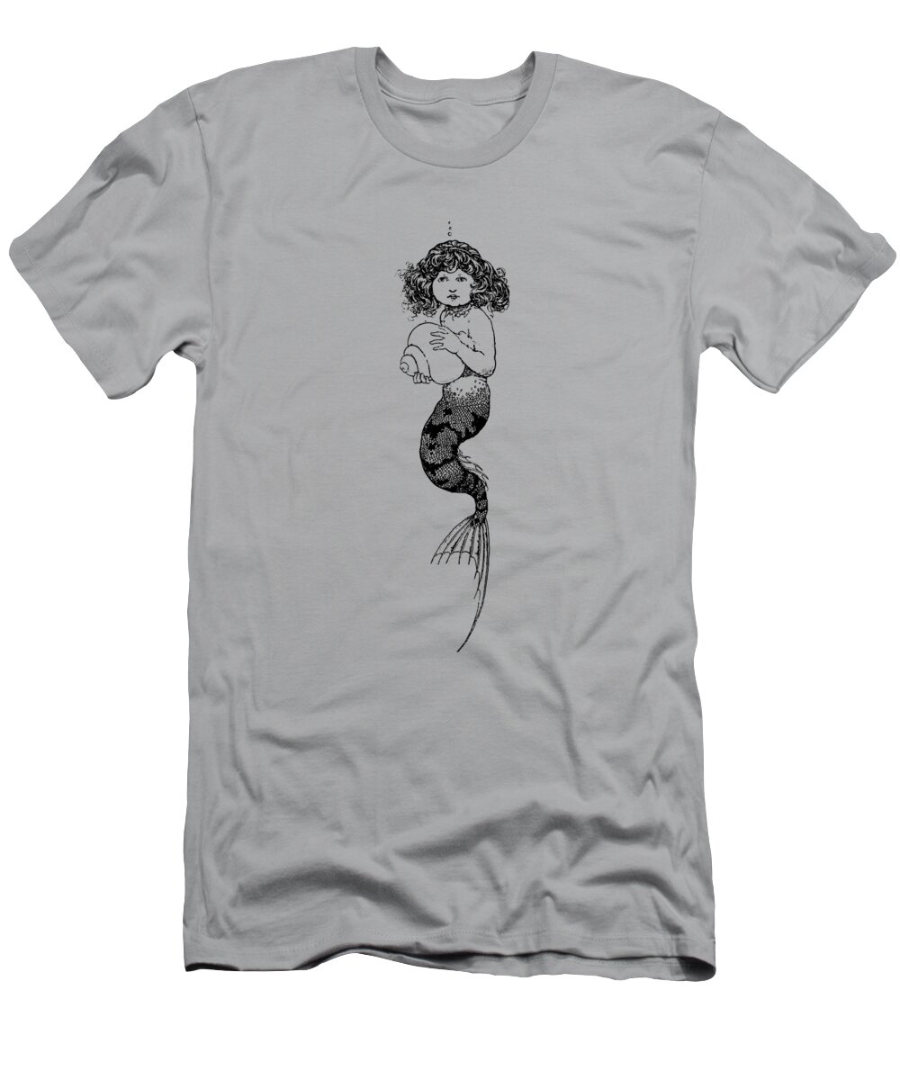 Mermaid T-Shirt featuring the digital art Mermaid And Sea Shell by Madame Memento