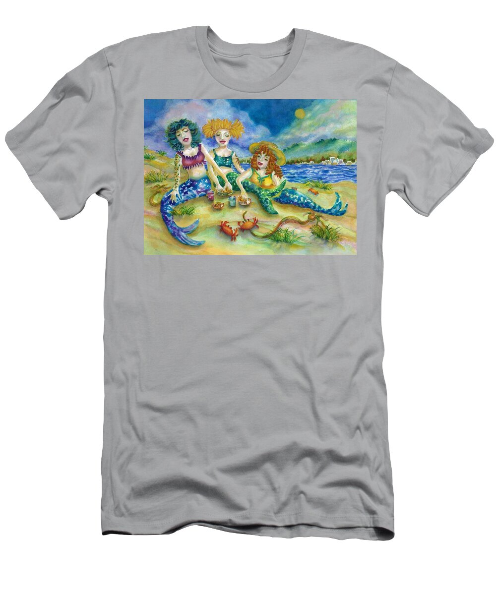 Mermaids T-Shirt featuring the painting Mermaid Picnic by Ann Nicholson