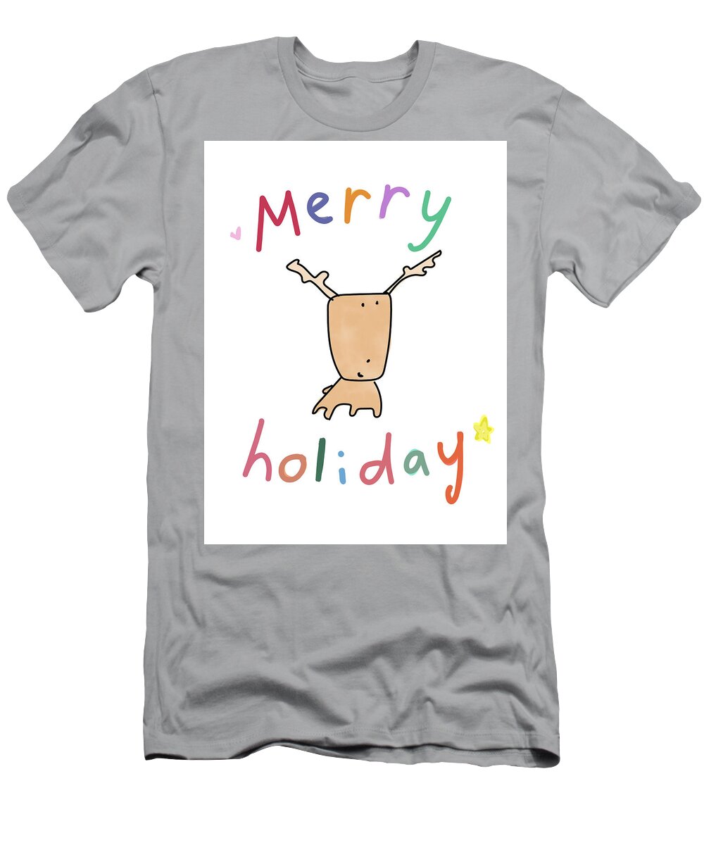 Holiday T-Shirt featuring the digital art Merry Holidays Reindeer by Ashley Rice