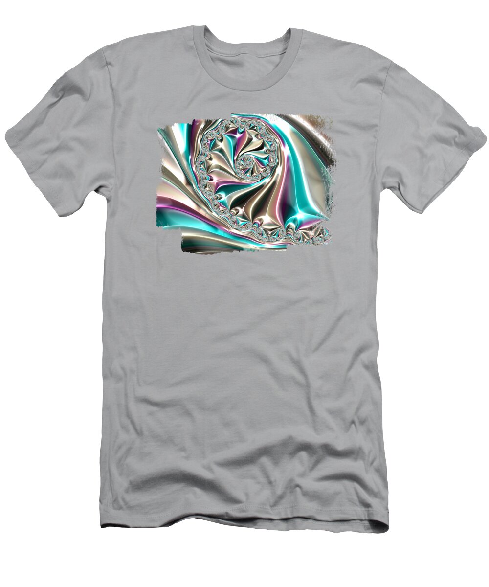 Swirl T-Shirt featuring the digital art Metallic Dreams in Silver Pink and Teal by Elisabeth Lucas