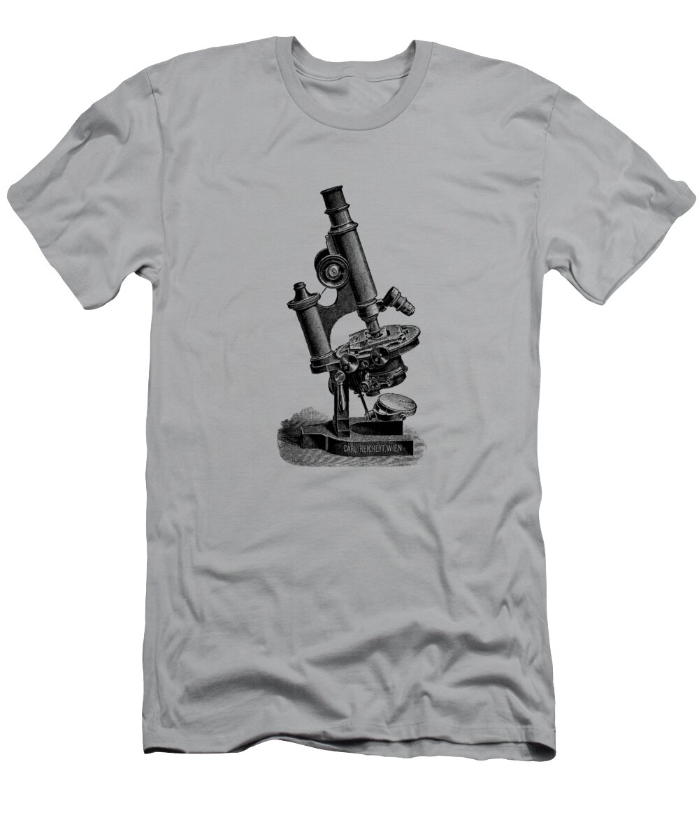 Microscope T-Shirt featuring the digital art Microscope In Black And Grey by Madame Memento
