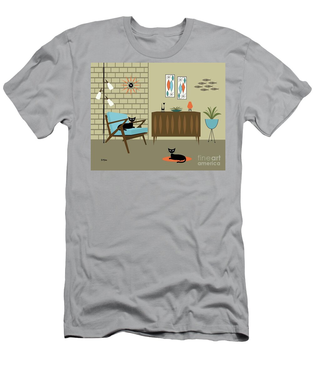 Z Chair T-Shirt featuring the digital art Mid Century Blue Z Chair Room by Donna Mibus