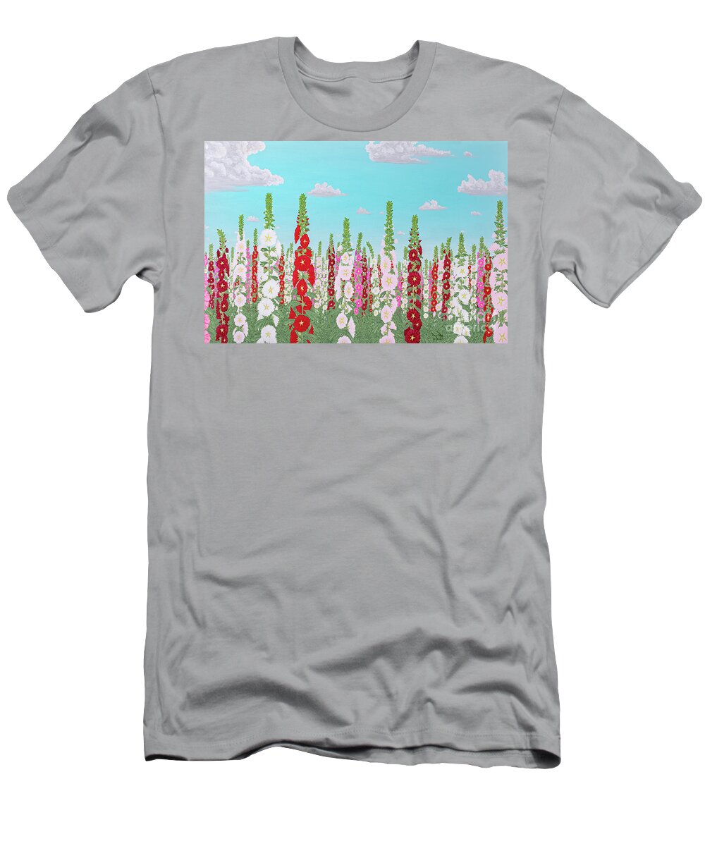Hollyhocks T-Shirt featuring the painting Midsummer Spectacle by Doug Miller