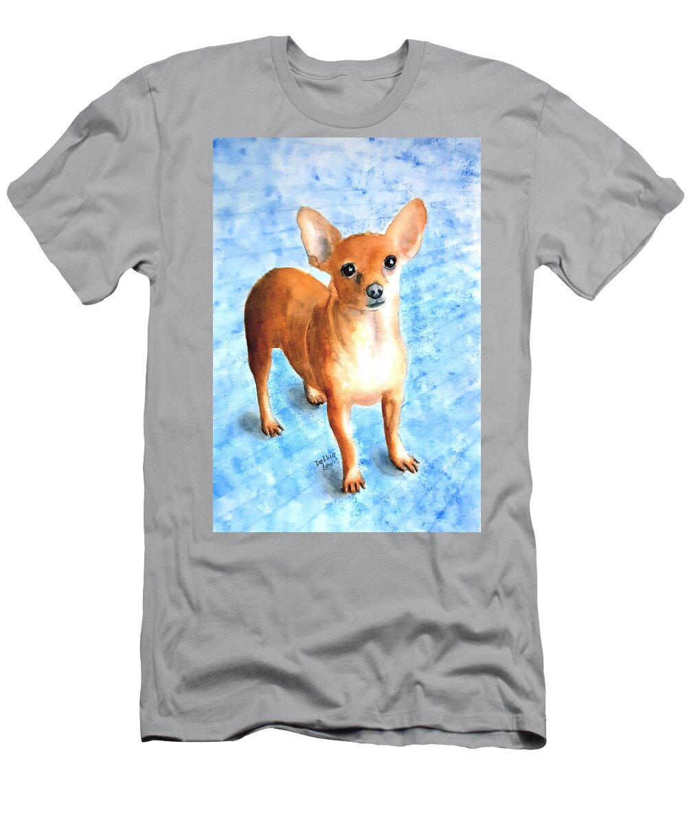 Chihuahua T-Shirt featuring the painting Minnow the Rescue by Debbie Lewis
