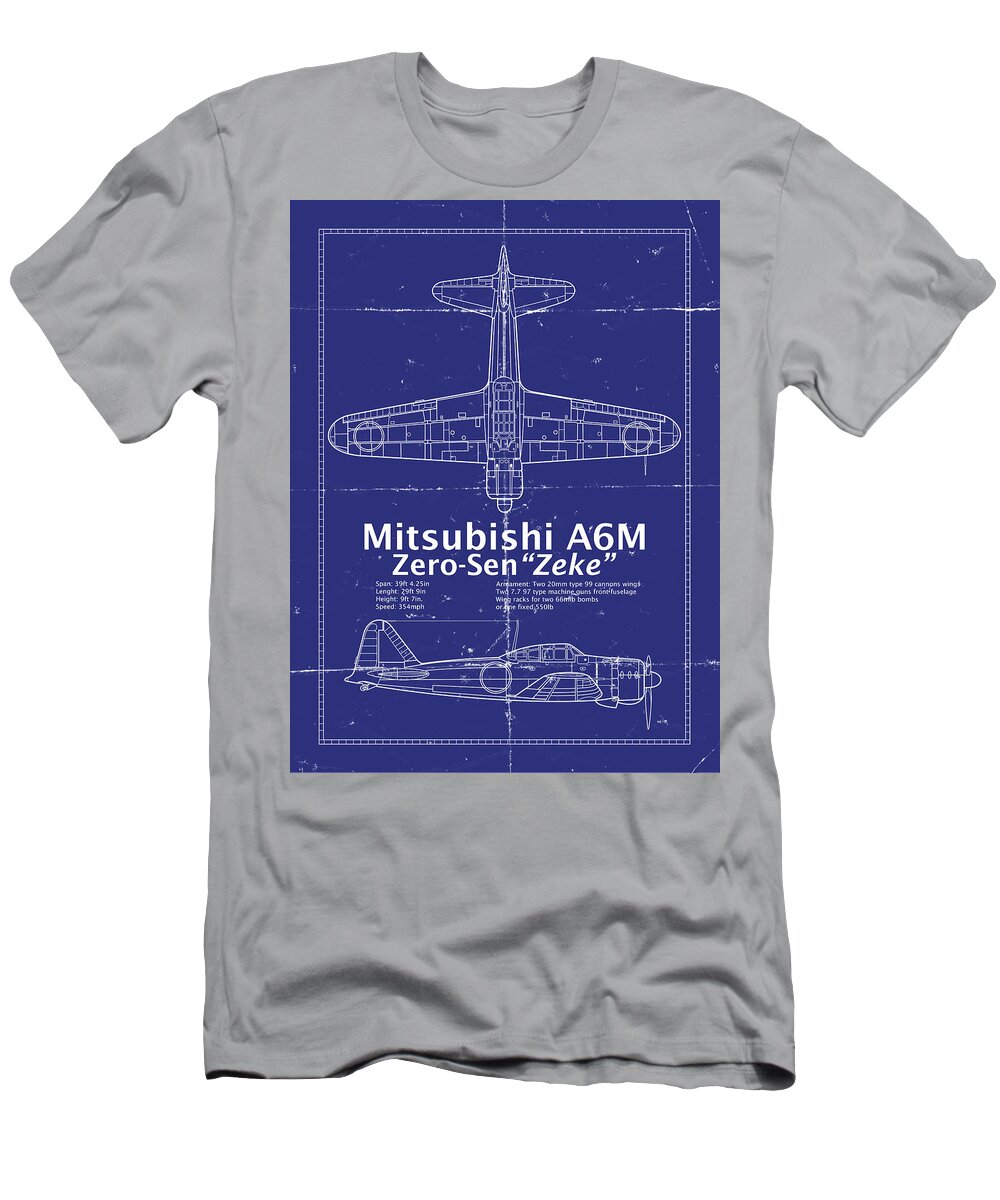 Zero Military Aviation T-Shirt featuring the digital art Mitsubishi A6M Zero by Thomas La Padula