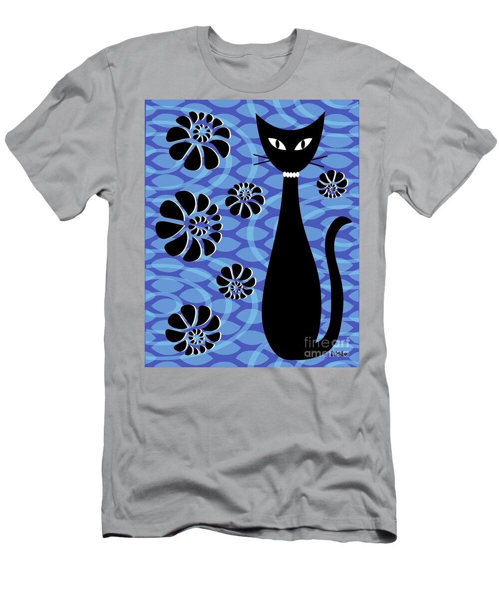 Abstract Cat T-Shirt featuring the digital art Mod Cat Blue 2 by Donna Mibus