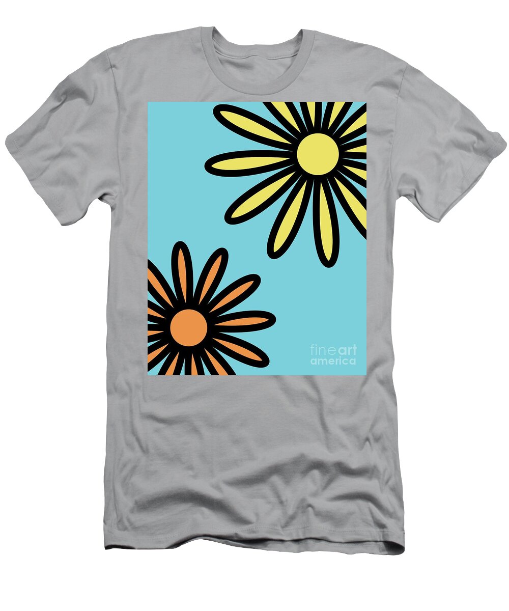 Mod T-Shirt featuring the digital art Mod Flowers 2 on Blue by Donna Mibus