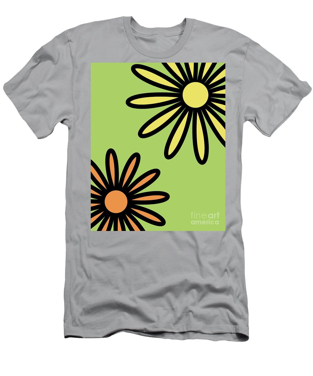 Mod T-Shirt featuring the digital art Mod Flowers 2 on Green by Donna Mibus