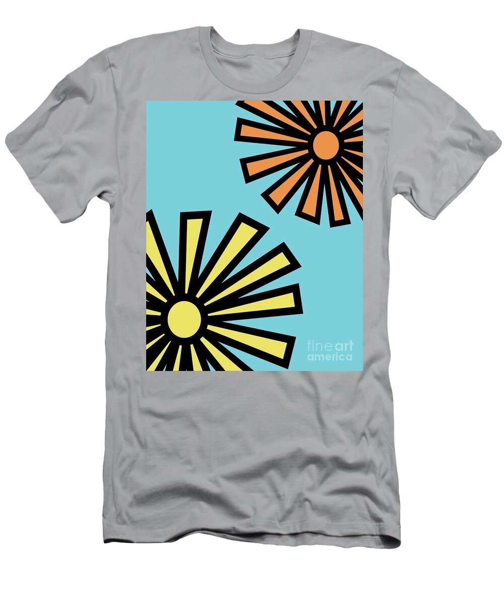 Mod T-Shirt featuring the digital art Mod Flowers 4 on Blue by Donna Mibus