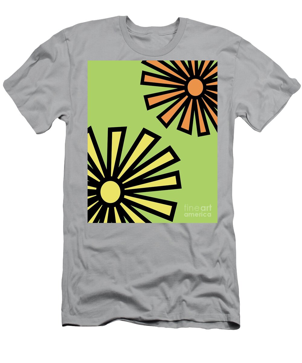 Mod T-Shirt featuring the digital art Mod Flowers 4 on Green by Donna Mibus
