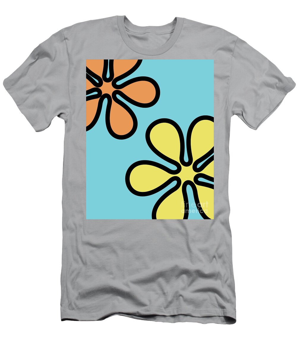 Mod T-Shirt featuring the digital art Mod Flowers on Blue by Donna Mibus