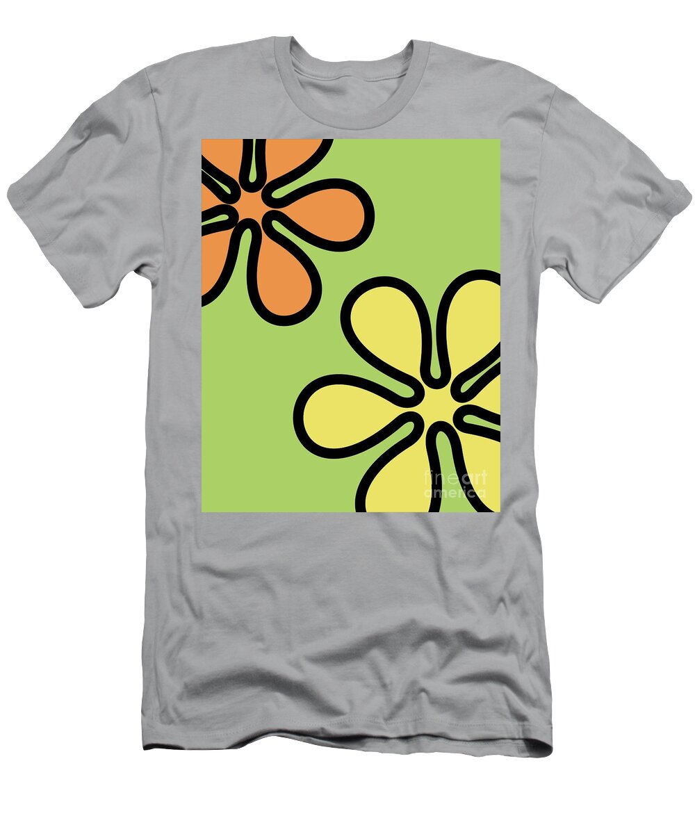 Mod T-Shirt featuring the digital art Mod Flowers on Green by Donna Mibus