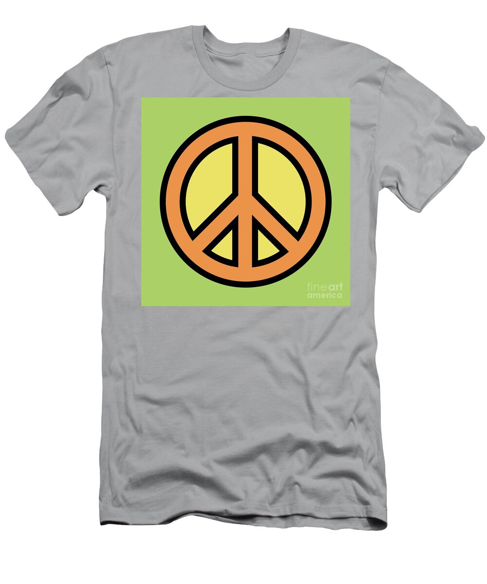 Mod T-Shirt featuring the digital art Mod Peace Symbol on Green by Donna Mibus