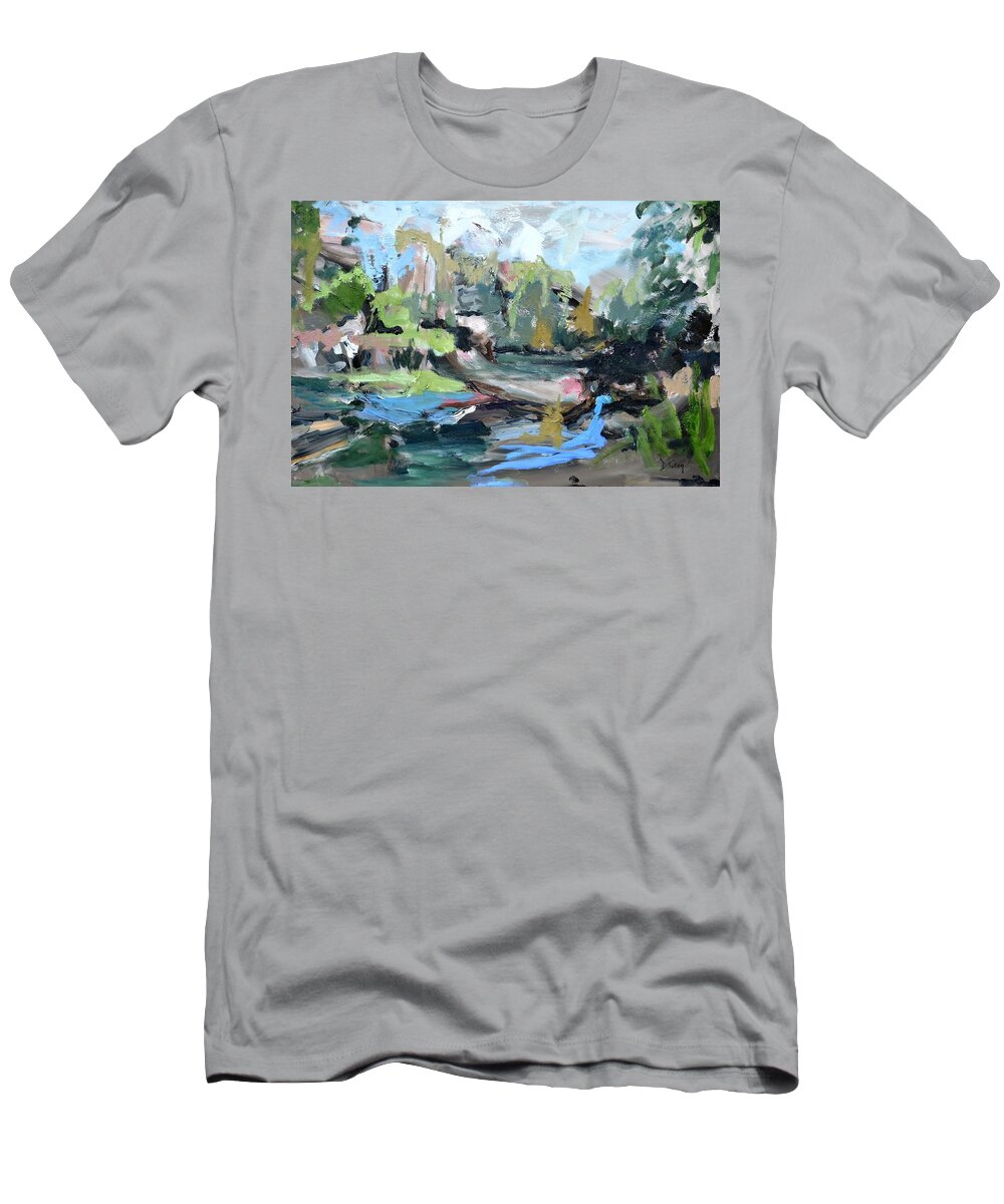 Abstract T-Shirt featuring the painting Monet's Garden at Giverny Abstract by Donna Tuten