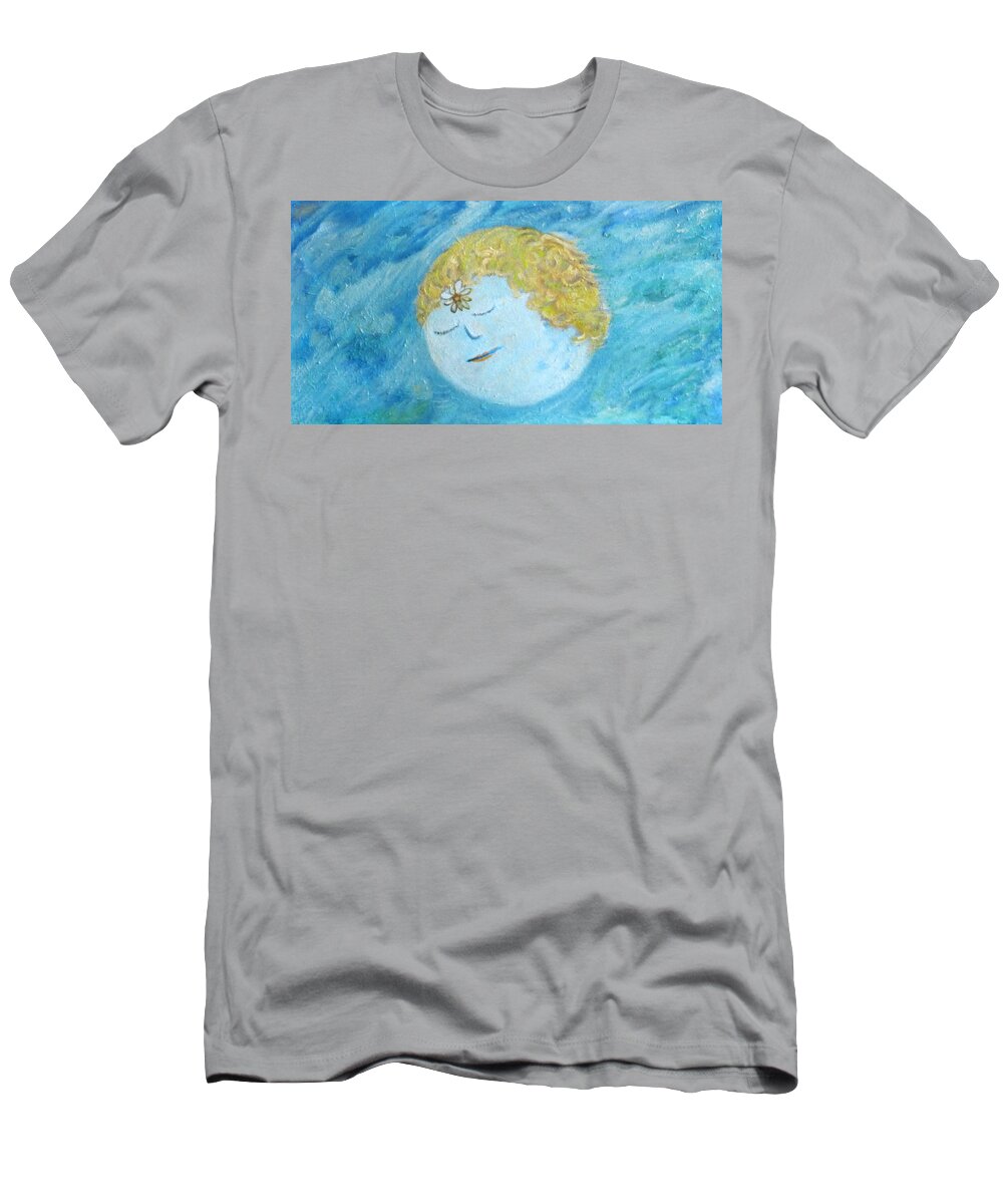Moon T-Shirt featuring the painting Moon by Elzbieta Goszczycka
