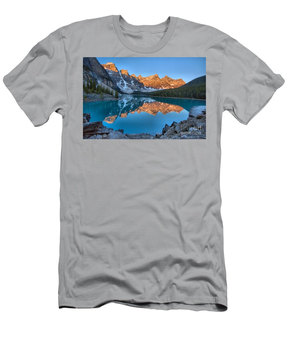 Moraine T-Shirt featuring the photograph Moraine Lake Mid Sunrise by Adam Jewell