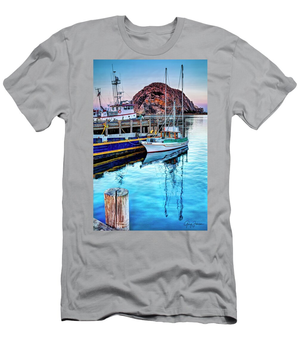 Reflection T-Shirt featuring the photograph Morro Bay Harbor by Gary Johnson