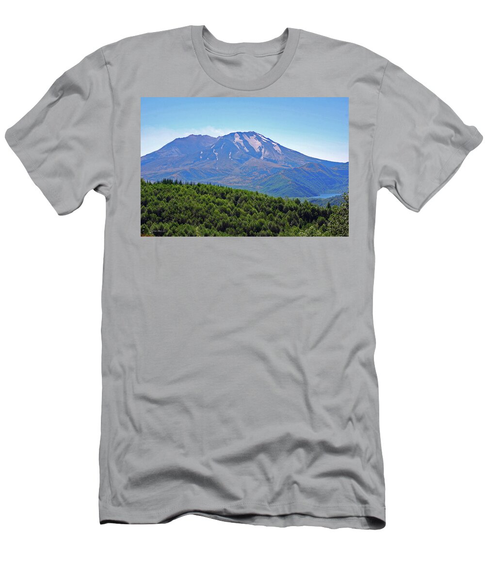 Snow Capped Peaks T-Shirt featuring the photograph Mount St. Helens and Castle Lake in August by Connie Fox