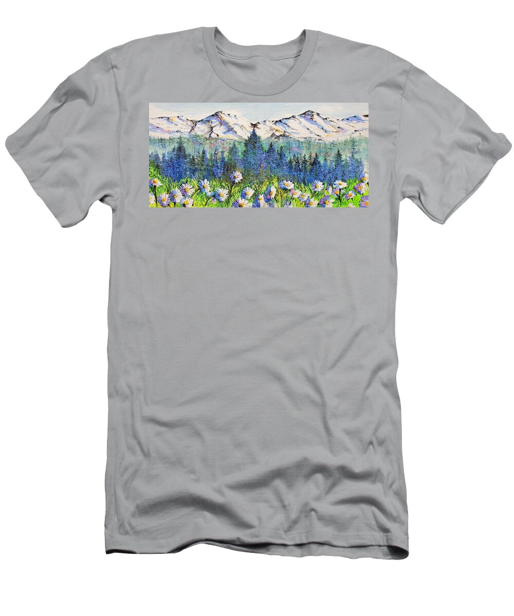 Mountains T-Shirt featuring the painting Mountain Blues by Diane Phalen